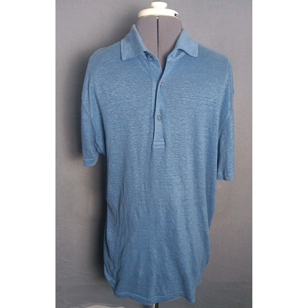 Luca Faloni Polo Shirt Mens XL Navy Blue 100% Linen Italy Short Sleeve